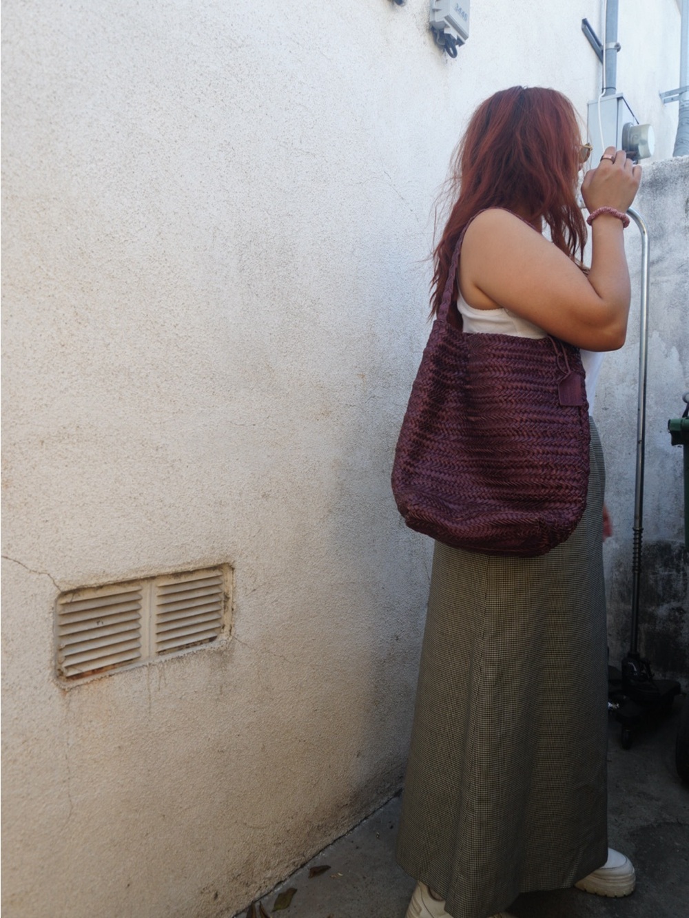 Woven Shoulder Bag in Deep Plum